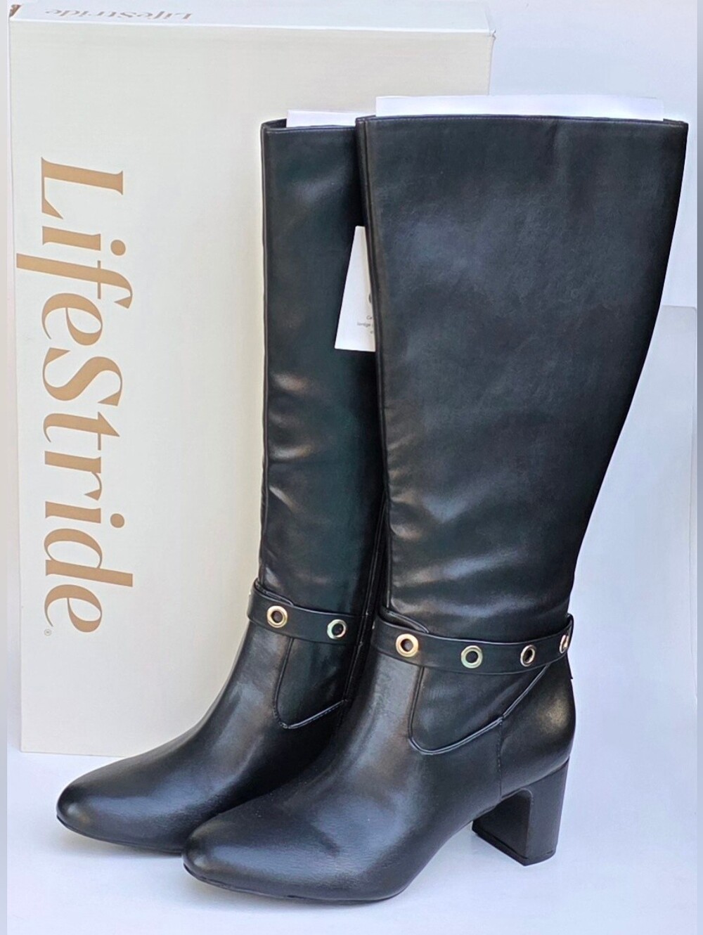 10W Wide Calf LifeStride Tansy Women's Black Knee High Boots NIB